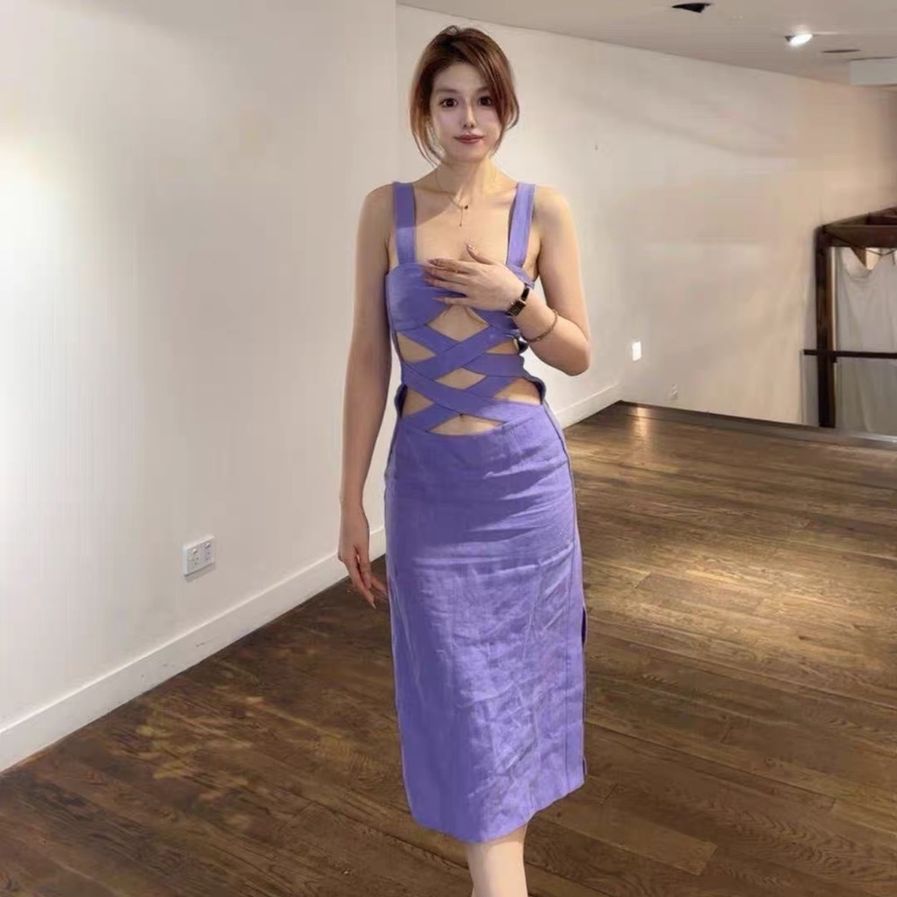 Christopher Esber Lavender Strappy Cutout Midi Dress NWT